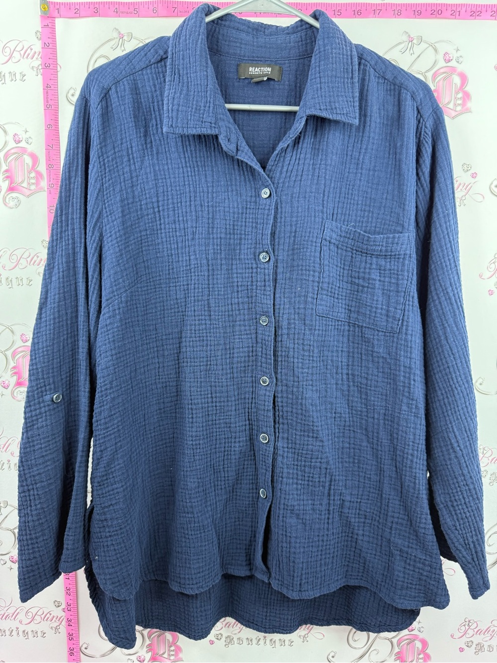 Kenneth Cole Reaction Textured Navy Button-Up Shirt